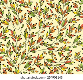 seamless, light, summer, bright background of thin branches with colorful leaves