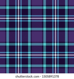 Seamless light tartan plaid pattern of purple and blue stripes. Checkered fabric texture background. Vector flat illustration.