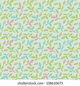 Seamless light vintage pattern with branches and leave. Gentle romantic background
