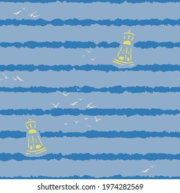 Seamless lighthouse and seagulls print design for kids