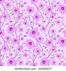 seamless with lilac abstract flowers  on light pink background, vector illustration