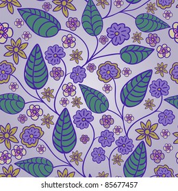 seamless lilac background with  hand-drawn flowers