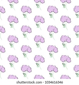 Seamless lilac pattern. Flat blossom ornament with hand-drawn elements in soft color. Simple vector repeating texture. Modern swatch. Nature background for textile, print, site and any your design.