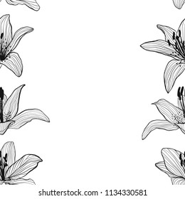 Seamless lilies pattern on beige vector background.