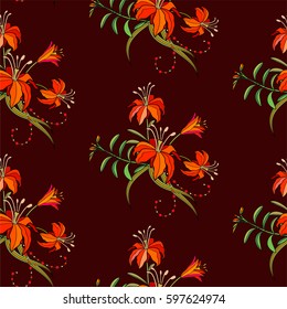 Seamless lily bouquet pattern. Vintage floral background. 