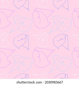 Seamless lily pattern. Vector hand drawing flower illustration on pink background. Flower icon line art. Suitable for invitations, greeting cards, tattoos, prints, etc. Black and white sketch.