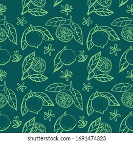 Seamless Lime 2 colors green and light green pattern hand drawing cartoon ink style 