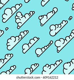Seamless line art clouds pattern