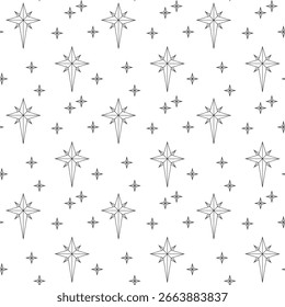 Seamless line art pattern with Christmas and New Year motifs. Suitable for gift wrapping, greeting cards, party decor, and seasonal design