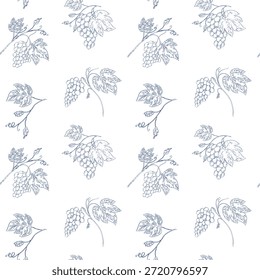 Padrão de arte de linha sem costura de ramos de videira e folhas no estilo toile de Jouy. Elegante design botânico perfeito para rótulos de vinho, embalagens, fundos e projetos com temática vinícola.