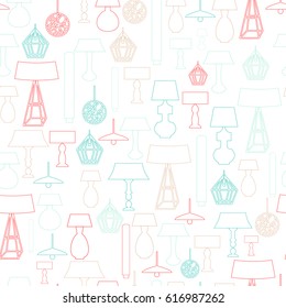 Seamless Line art pattern of household lamps, floor decoration for banners, site background