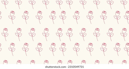 SEAMLESS LINE ART PATTERN OF PINK ROSES ON A CREAM BACKGROUND FLAT DESIGN IDEAL FOR CLOTHING PRINTS AND CUSTOM WALLPAPER