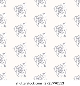 Padrão de arte de linha sem costura com rosas no fundo macio