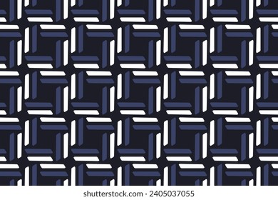 Seamless line background stylish all over square shape pattern abstract minimalist fabric print classy colorful ornament grid graphic style. Casual repeat textile design, white, shades of blue colors.