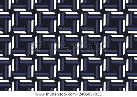 Seamless line background stylish all over square shape pattern abstract minimalist fabric print classy colorful ornament grid graphic style. Casual repeat textile design, white, shades of blue colors.
