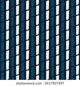 Seamless line background stylish allover stripe pattern abstract minimalist fabric print classy colorful ornament grid graphic style. Casual repeating textile design, white, marine blue contrast color