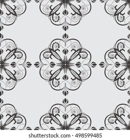 Seamless line background for textile or paper print. Contemporary graphic design, ethnic arabic, indian, turkish monochrome ornament.