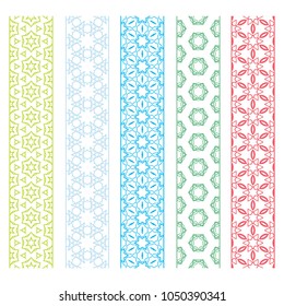 Seamless line borders patterns set, repeating texture. Tribal ethnic decorative geometric ornament, fashion lace collection. Isolated design elements for card, invitation, page decoration