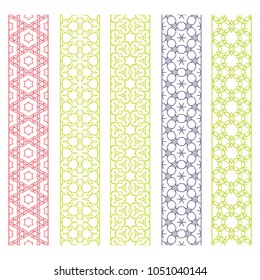 Seamless line borders patterns set, repeating texture. Tribal ethnic decorative geometric ornament, fashion lace collection. Isolated design elements for card, invitation, page decoration