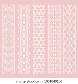 Seamless line borders patterns set, repeating texture. Tribal ethnic decorative geometric ornament, fashion lace collection. Isolated design elements for card, invitation, page decoration