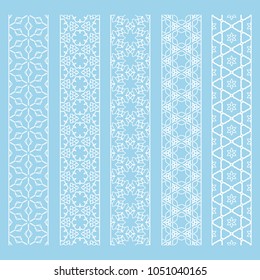 Seamless line borders patterns set, repeating texture. Tribal ethnic decorative geometric ornament, fashion lace collection. Isolated design elements for card, invitation, page decoration