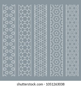 Seamless line borders patterns set, repeating texture. Tribal ethnic decorative geometric ornament, fashion lace collection. Isolated design elements for card, invitation, page decoration