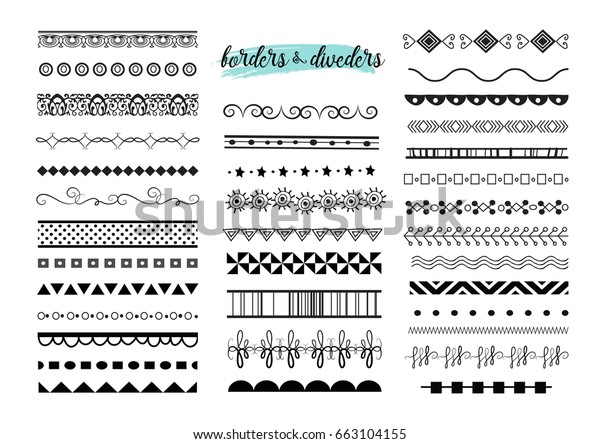 Seamless Line Borders Set Stock Vector (Royalty Free) 663104155