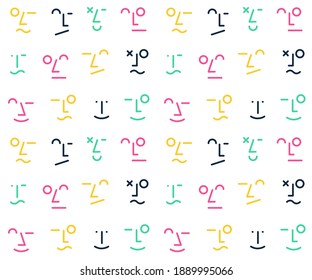 Seamless line doodle memphis pattern emoticon icons emotional intelligence. Vector illustration line art