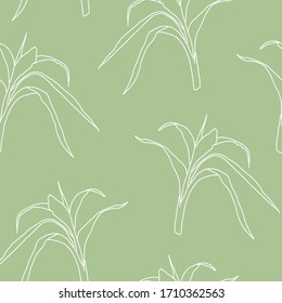 Seamless line drawn pattern with bamboo leaves. 