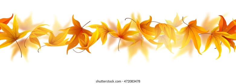 Seamless line of falling autumn maple leaves