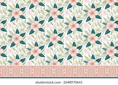 Patrón floral de línea transparente con borde en estilo minimalista moderno con Elementos de flores y hojas dibujados a mano para mujeres Moda, tela y proyectos de diseño digital

