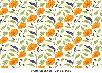 padrão floral de linha sem costura com clusters de flores de algodão em estilo esboço e folhas decorativas para uso em impressão têxtil, papel de embrulho e design de moda

