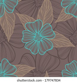 Seamless line flowers pattern