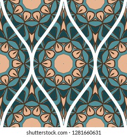 Seamless Line Geometric Floral Pattern. Abstract Geometry Flower. Vector Illustration. Interior Decoration, Wallpaper, Presentation, Fashion Design.