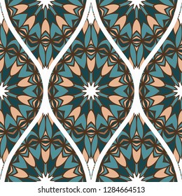 Seamless Line Geometric Floral Pattern. Abstract Geometry Flower. Vector Illustration. Interior Decoration, Wallpaper, Presentation, Fashion Design.