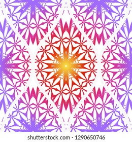 Seamless Line Geometric Floral Pattern. Abstract Geometry Flower. Vector Illustration. Interior Decoration, Wallpaper, Presentation, Fashion Design. Purple gradient color.