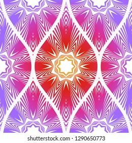 Seamless Line Geometric Floral Pattern. Abstract Geometry Flower. Vector Illustration. Interior Decoration, Wallpaper, Presentation, Fashion Design. Purple gradient color.