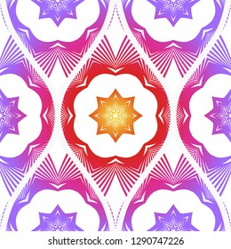 Seamless Line Geometric Floral Pattern. Abstract Geometry Flower. Vector Illustration. Interior Decoration, Wallpaper, Presentation, Fashion Design. Purple gradient color.