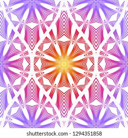 Seamless Line Geometric Floral Pattern. Abstract Geometry Flower. Vector Illustration. Interior Decoration, Wallpaper, Presentation, Fashion Design. Purple gradient color.