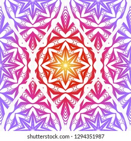 Seamless Line Geometric Floral Pattern. Abstract Geometry Flower. Vector Illustration. Interior Decoration, Wallpaper, Presentation, Fashion Design. Purple gradient color.