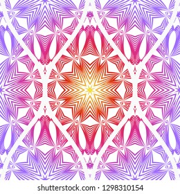 Seamless Line Geometric Floral Pattern. Abstract Geometry Flower. Vector Illustration. Interior Decoration, Wallpaper, Presentation, Fashion Design. Purple gradient color.