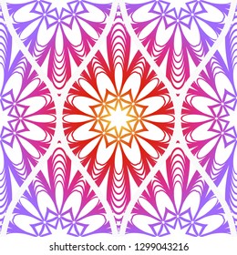 Seamless Line Geometric Floral Pattern. Abstract Geometry Flower. Vector Illustration. Interior Decoration, Wallpaper, Presentation, Fashion Design. Purple gradient color.