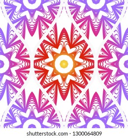 Seamless Line Geometric Floral Pattern. Abstract Geometry Flower. Vector Illustration. Interior Decoration, Wallpaper, Presentation, Fashion Design. Purple gradient color.