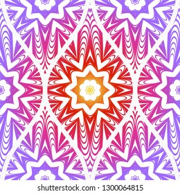 Seamless Line Geometric Floral Pattern. Abstract Geometry Flower. Vector Illustration. Interior Decoration, Wallpaper, Presentation, Fashion Design. Purple gradient color.