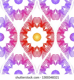 Seamless Line Geometric Floral Pattern. Abstract Geometry Flower. Vector Illustration. Interior Decoration, Wallpaper, Presentation, Fashion Design. Purple gradient color.