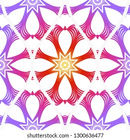 Seamless Line Geometric Floral Pattern. Abstract Geometry Flower. Vector Illustration. Interior Decoration, Wallpaper, Presentation, Fashion Design. Purple gradient color.