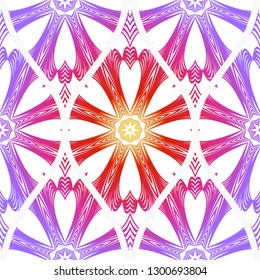 Seamless Line Geometric Floral Pattern. Abstract Geometry Flower. Vector Illustration. Interior Decoration, Wallpaper, Presentation, Fashion Design. Purple gradient color.