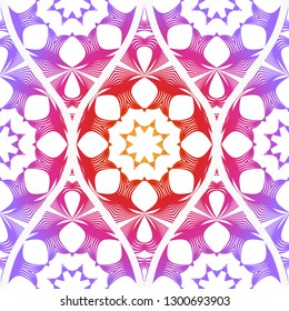 Seamless Line Geometric Floral Pattern. Abstract Geometry Flower. Vector Illustration. Interior Decoration, Wallpaper, Presentation, Fashion Design. Purple gradient color.