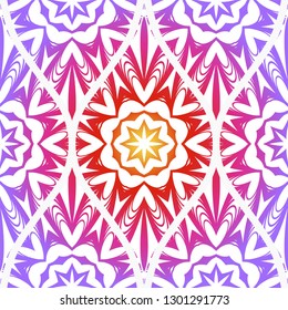 Seamless Line Geometric Floral Pattern. Abstract Geometry Flower. Vector Illustration. Interior Decoration, Wallpaper, Presentation, Fashion Design. Purple gradient color.