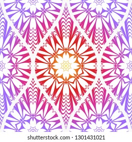 Seamless Line Geometric Floral Pattern. Abstract Geometry Flower. Vector Illustration. Interior Decoration, Wallpaper, Presentation, Fashion Design. Purple gradient color.